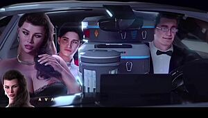 In this 3d hentai, i'm touching my stepmom's fat outfit in front of her boyfriend, it's so sexy with monster cock