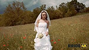 Bride4K Pretty Brunette Bride Fucks Horny Shepherd in Summer Field!