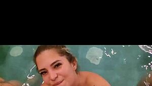 beautiful latina amateurs line up for blowjobs in the motel pool, reaching orgasms during the group banging party