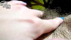 Sticky Hairy Pussy with a Huge Clit in Close-Up Action