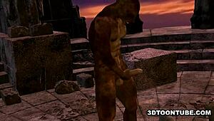 3d cartoon zombie babe gets blowjob and double teamed outdoors in hardcore hentai fantasy.