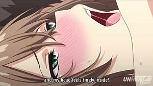 I-I can't believe my busty classmate begged for sex after our breakup, fingering herself in this hentai subtitled video.