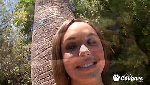 In the kitchen, Sabrina Taylor's natural tits get drenched in cum.