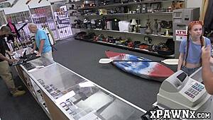 Little redhead temptress bangs for cash in pawnshop! 😲