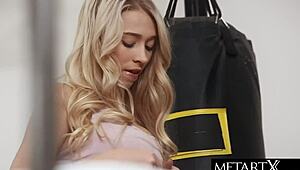 Watch cute blonde hit wild orgasm while masturbating at gym