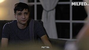 mom-in-law in lingerie sneaks around, seducing her stepdaughter’s young boyfriend with kisses and more