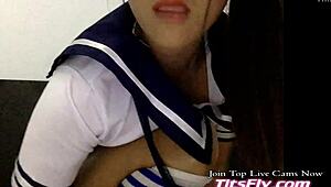 Big ass schoolgirl goes live on cam with intense dildo action in tight holes.