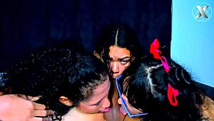 three girlfriends suck this lucky guys cock - triple blowjobs, sloppy deepthroat