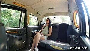 Amateur Brunette Couple Licks Passionately in Taxi with Anime Vibes