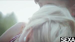 These stunning lesbians with perfect tits devour pussy on retro trip! 😍