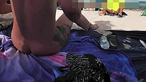 exhibitionist wife mrs kiss shows nude beach voyeur jerking off