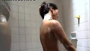 Vietnamese Cutie with Long Hair Gropes Natural Tits in Intimate Shower