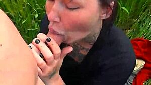 deep throating pov blowjob in outdoor field