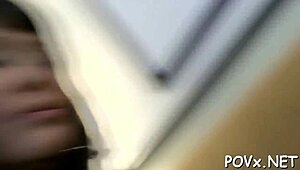 Slut sucking cock and getting tight pussy filled with jizz