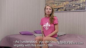 Sweet virgin Gwyneth Petrova loses her innocence to an older guy in a hardcore first-time casting.