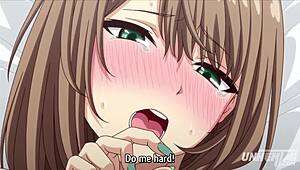 I-I can't believe my busty classmate begged for sex after our breakup, fingering herself in this hentai subtitled video.