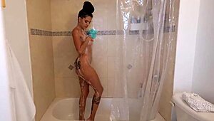 hot roommate coco bae spied on in shower by johnny love, agrees to interracial fuck in various positions
