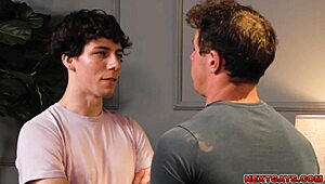 brunette stepbrothers cristiano and kyle fletcher in hot gay bareback scene with deepthroat and anal