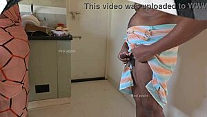 Tamil house owner boldly jerks cock in kitchen, flashing nude to maid sasikala