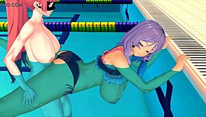 Girl seriously studying swimming in this 3d hentai game