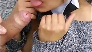 Risky hot blowjob hits the street in daring public action