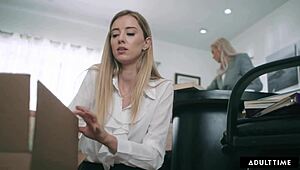 lesbian boss haley reed gives in to petite intern