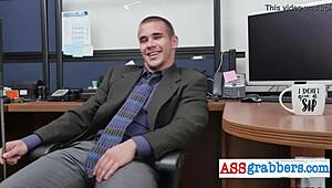 White Hunks And Studs Engage In Queer Hardcore Threesome At Office