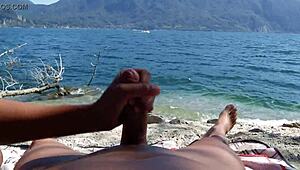 Public Beach Wife Jerking and Sucking with Voyeurs Watching