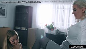 lesbian boss haley reed gives in to petite intern