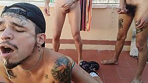 Two Hot Twinks Pound Me Hard on Terrace Like Pros