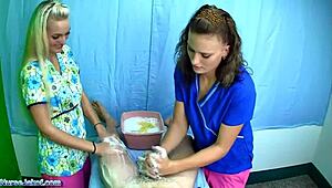 casey and jc simpson give a sponge bath