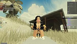 In this Roblox-inspired scene, a Latina whore deepthroats a big black cock before anal riding