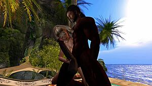 black man fucks asian stepsister on the beach in second life