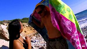 Handsome Man Pounds Girl on Beach in Missionary. His Lady Watches Every Hard Thrust Outdoor.