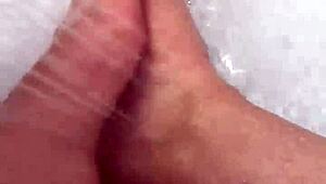 I take off my nylon and take a shower.