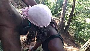 Walking in the jungle got my friend horny for a wild threesome. Hard Colombian penetration ended with her swallowing cum!