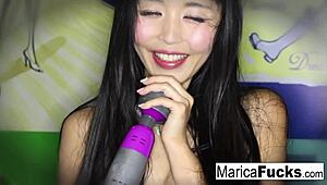 hey, marica strips outta that costume, toys with herself solo!