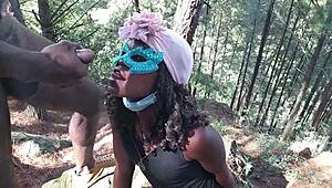 Walking in the jungle got my friend horny for a wild threesome. Hard Colombian penetration ended with her swallowing cum!