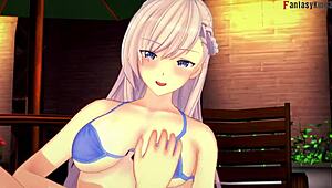 belfast invites to pool in azur lane fantasy scene