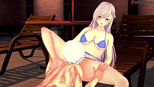 belfast invites to pool in azur lane fantasy scene