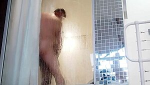 Sexy black milf indulges in a HOT STEAMY SHOWER with white sugar daddy at penthouse