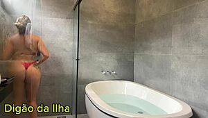 Beautiful fat-assed wife craves creampie and takes two cocks passionately