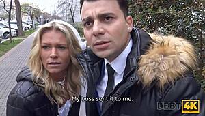 Debt4k Collector Fucks Blonde in Front of Husband