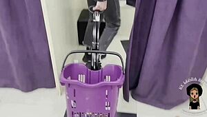 Russian slut gags on cum in public fitting room mess