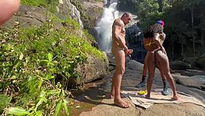 skinny brazilian pretinha 18 gets doggystyle anal by the waterfall in raw amateur outdoor clip. full video on red and cher for big clit action!