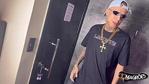 Brazilian twink takes two cocks in his ass at once