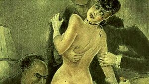 Vintage erotic illustration showcases interracial anime in retro cartoon style