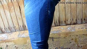 Fat Milf Pisses Outdoors in Wet Jeans for Fetish Fun