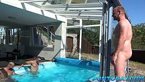 Lonely Gay Daddy Takes Big Cocks From Two Young Studs