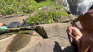 skinny brazilian pretinha 18 gets doggystyle anal by the waterfall in raw amateur outdoor clip. full video on red and cher for big clit action!